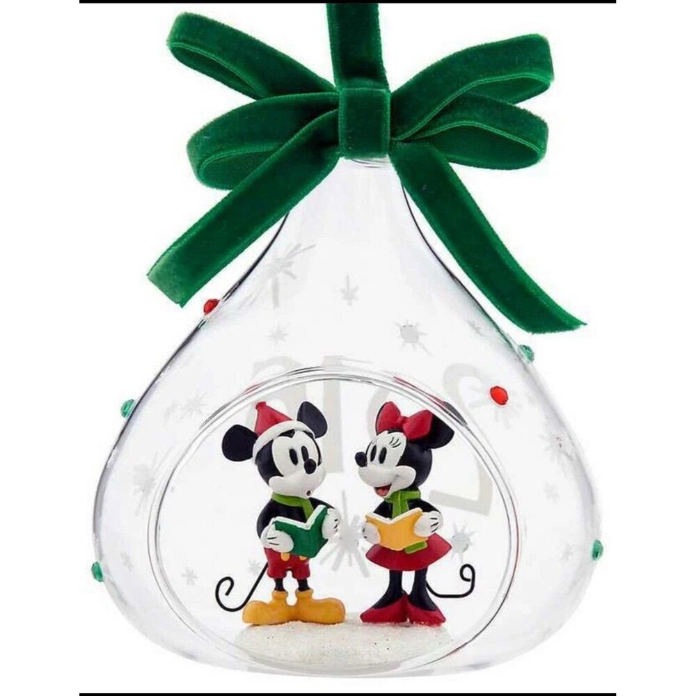 Disney Mickey & Minnie Mouse Glass Drop Sketchbook Christmas Ornament "2016" New